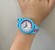 Timekeeper - Kids Watch - Blue with Flowers & Hearts.