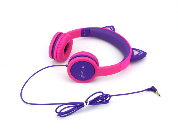 Kids Wired On-Ear Headphones - Cat Ear Light-up Headband Childrens Earphones - Pink/Purple Headphones Cactus Watches 