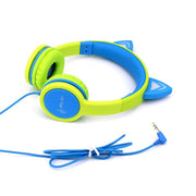 Kids Wired On-Ear Headphones - Cat Ear Light-up Headband Childrens Earphones - Lime/Blue Headphones Cactus Watches 