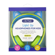 Kids Wired On-Ear Headphones - Cat Ear Light-up Headband Childrens Earphones - Lime/Blue Headphones Cactus Watches 