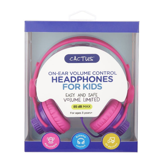 On-Ear Volume Control Kids Headphones - Pink/Purple Headphones Cactus Watches 